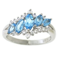 הברקה תכשיטים משובחים כסף סטרלינג סטרלינג מקורי טופז כחול שוויצרי וזירקוניה זירקוניה CZ טבעת מרקיז