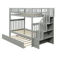 מסגרת מיטת קומותיים תאומה עם עץ עם חדר שינה לילדים, Aukfa תאום מעל מיטה תאומה עם מדפי אחסון וגרם מדרגות,