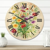 עיצוב 'זר צבעוני של פרחי בר בטבע' שעון קיר עץ בית חווה