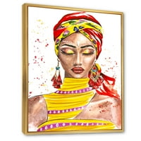 'אקזוטי צבעוני דיוקן של האפרו אמריקאי אישה' מסורתי ממוסגר בד קיר אמנות הדפסה