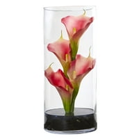 כמעט טבעי 12 סידור פרחים מלאכותי של Calla Lily באגרטל זכוכית צילינדר, שמנת