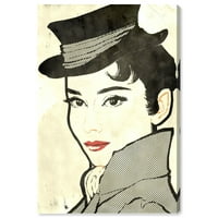 סטודיו Wynwood אופנה וגלאם אמנות בד עכשווי - אשת פופ ארט עם כובע, אמנות קיר לסלון, חדר שינה וחדר אמבטיה,