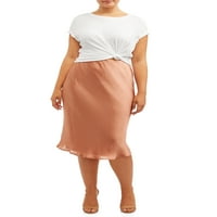 אהבת סיידי נשים בתוספת גודל מוצק סאטן גימור חצאית עם אלסטי מותניים