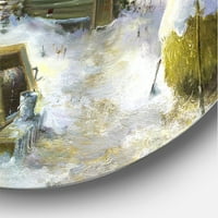 עיצוב קוטג 'מכוסה בשלג בחורפים' אמנות קיר מתכתית של מעגל כפרי - דיסק של 11