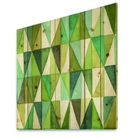 עיצוב 'משולש גיאומטרי ירוק III' אמצע המאה הדפס מעבר מודרני על עץ אורן טבעי