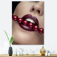 עיצוב 'נערות נשכות עם שפתיים אדומות עם הדפס אמנות קיר קיר מודרני של פנינים אדומות
