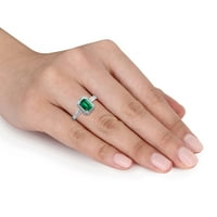 Miabella's Women's CT. יצר טבעת אירוסין של אמרלד ויהלום סטרלינג הילה