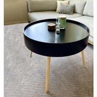 זואי שולחן קפה עגול של זואי אמצע המאה עם רגלי עץ, שחור