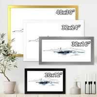 עיצוב נוף ים מינימליסטי עם סירה והרים שחורים הדפס אמנות ממוסגר וחוף
