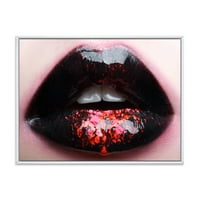 עיצוב 'שפתיים של אישה שמנמנה עם ורוד ושחור' מודרני דפוס אמנות קיר קיר ממוסגר