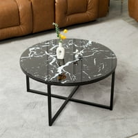 AUKFA 31.5 שולחן קפה עגול, צבע שיש במבטא עליון שולחן לסלון, שחור