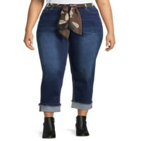 אליביה פורד נשים פלוס גודל רול שרוול ג ' ינס עם חגורה מודפסת