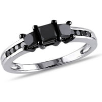קראט T.W. טבעת אירוסין של סטרלינג סטרלינג שחור חתוך נסיכה