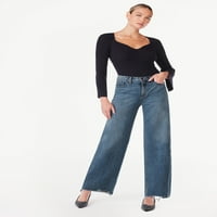 סקר ג'ינס עם רגל רחבה לנשים, בגודל 0-18