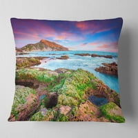 Designart Giallonardo Beach Spring Sunset - Seashore Photo Piltow כרית - 18x18