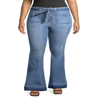 מכנסי ג'ינס של סופיה מאת סופיה ורגרה מליסה מתלקחת על מותניים גבוהים שחרור חגורה עצמית שחרור ג'ינס, נשים,