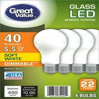 ערך נהדר LED 5.5 וואט צבע לבן רך נורות חלביות, חיים 22 שנה, בסיס בינוני, 4PK