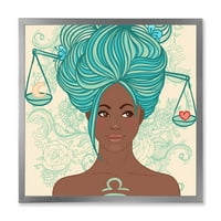 עיצוב 'דיוקן של אישה אפריקאית אמריקאית עם שיער כחול אני' הדפס אמנות ממוסגר מודרני