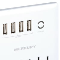 Merkury Innovations Protector 4.2a מטען קיר USB, מאריך 3 אאוטלטים, יציאות USB ודוכן טלפון - לבן