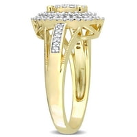 Miabella's Carat T.W. יהלום 10kt זהב צהוב סגלגל סגלגל כפול הילה מפוצל טבעת אירוסין