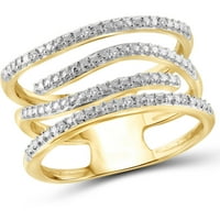מבטא יהלום לבן 14KT זהב מעל טבעת גל כסוף טבעת פתוחה