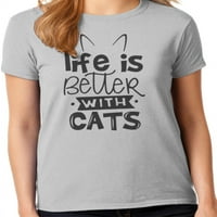 החיים הגרפיים אמריקה טובים יותר עם חתולים בציטוט חיה לחולצת טריקו לנשים
