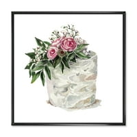 עיצוב 'פרחים לבנים ושושנים ורדים על עוגה' הדפס מסורתי של קיר קיר קיר מסורתי