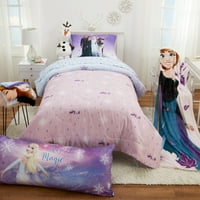 מיטת תאומים קפואה של דיסני בתיק, שמיכה וסדינים, סגולים וורודים