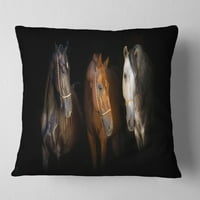 עיצוב שלוש סוסים עם רסן זהב - כרית לזרוק בעלי חיים - 18x18