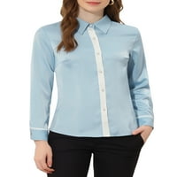 מציאות ייחודיות של ניגודיות אלגנטית לנשים כפתור משרד למטה חולצת סאטן