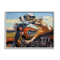 Stupell Industries כלב וחתול על אופנוע אדום טיול דרכים ציור ממוסגר אמנות דפוס אמנות קיר, 30x24, מאת טאי