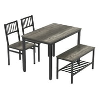 כיסא שולחן אוכל 4 חלקים של יונסטון סט עם מתלה אחסון, בשולחן מטבח מלבני עם כסאות ומערכת אוכל לספסל לבית,