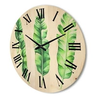 עיצוב אמנות 'טרופי בננה עלים סט על לבן' חווה עץ קיר שעון