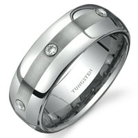 קצה מעוגל של גברים מעוגל בן שלוש אבן זירקוניה טונגסטן טבעת טבעת חתונה