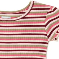 חולצת טריקו צלעות של בנות תינוקות ופעוטות עם שרוולים קצרים, 12m-5t