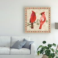 סימן מסחרי אמנות 'ציפורים חגיגיות שני קרדינלים' אמנות בד מאת דנהוי נאי