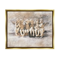 תעשיות סטופל מלאכים משוחחים ציור אפור ניטראלי דתי אמנות קיר בד צף ממוסגר זהב מתכתי, 16 על 20