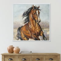 אמנות עיצוב 'דיוקן מקרוב של סוס במירוץ' בית חווה הדפס אמנות קיר בד ממוסגר