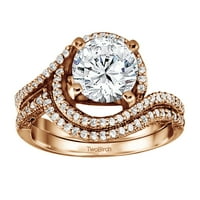 סט כלות טבעת: טבעת אירוסין עם יהלומים ומרכז מויסניט בזהב ורד 14 קראט