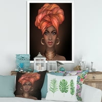 Designart 'דיוקן אישה אפריקאית אמריקאית עם טורבן נ' הדפס אמנות ממוסגר מודרני