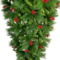 7. רגל הפוך ירוק עץ חג המולד צירים אשוח מלא עץ, סניף טיפים, עם אדום מלאכותי פירות יער, מחטי אורן פוליוויניל