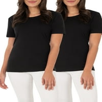 TIME ו- TRU חולצת טריקו של צוואר שרוול קצר של נשים, 2 חבילה