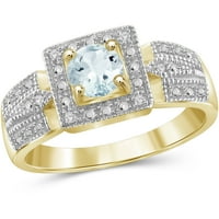 0. CARAT T.G.W. Aquamarine Gemstone ו- Carat T.W. זהב יהלום לבן מעל טבעת כסף סטרלינג