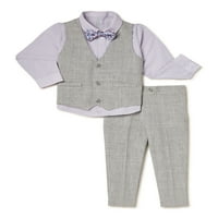 וונדר אומה תינוקת ופעוטות חולצה כפתור, סט תלבושת קשת, אפוד ומכנסיים, 4 חלקים, 0 3M-5T