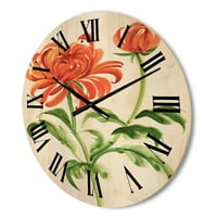 עיצוב 'שעון קיר עץ מסורתי' עיצוב 'פרח חרצית כתום עתיק'
