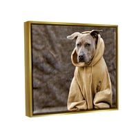 סטופל תעשיות יפה כלב לובש מפנק צהוב הסווטשרט צילום צילום מתכתי זהב צף ממוסגר בד הדפסת קיר אמנות, עיצוב