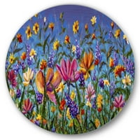 עיצוב 'פרחי בר וחינניות בשדה גן קיץ I' אמנות קיר מתכת מעגל מסורתית - דיסק של 29