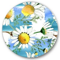 עיצוב 'אביב פרחי קמומיל לבן קמומיל לבן' אמנות קיר מתכת מסורתי - דיסק של 11