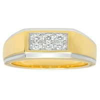 טבעת יהלום מדומה לגברים בצפוי זהב צהוב של 14 קראט. כסף סטרלינג