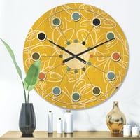 עיצוב 'פרפרים' דפוס רטרו צבע צהוב 'שעון קיר עץ מודרני של אמצע המאה
